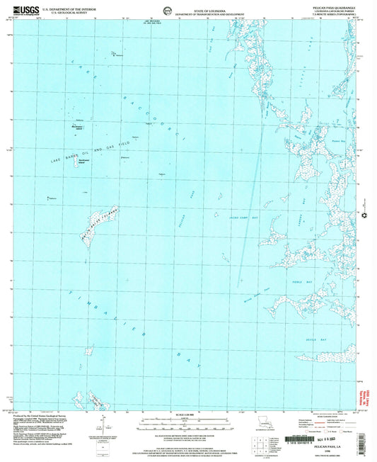 Classic USGS Pelican Pass Louisiana 7.5'x7.5' Topo Map Image