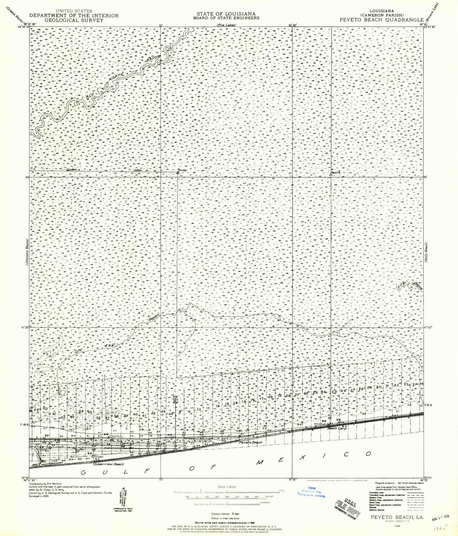 Classic USGS Peveto Beach Louisiana 7.5'x7.5' Topo Map Image