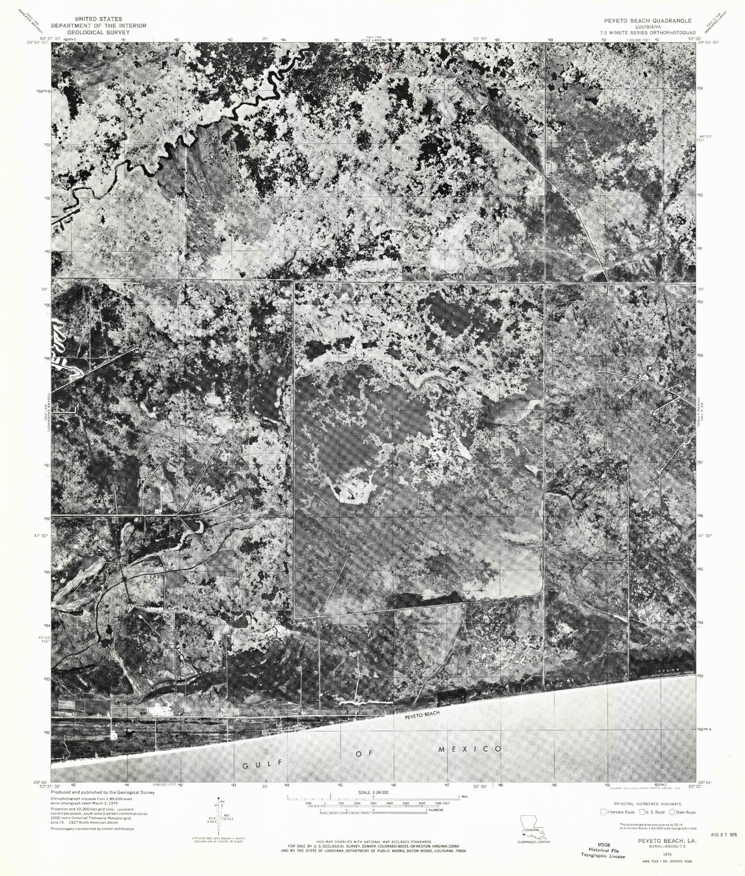 Classic USGS Peveto Beach Louisiana 7.5'x7.5' Topo Map Image