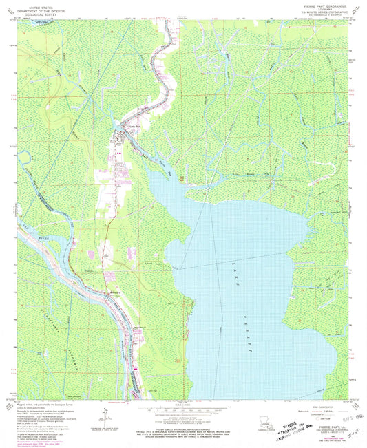 Classic USGS Pierre Part Louisiana 7.5'x7.5' Topo Map Image