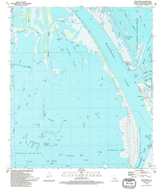 Classic USGS Pilottown Louisiana 7.5'x7.5' Topo Map Image
