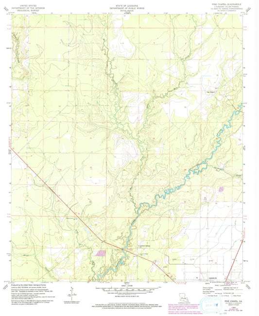 Classic USGS Pine Chapel Louisiana 7.5'x7.5' Topo Map Image