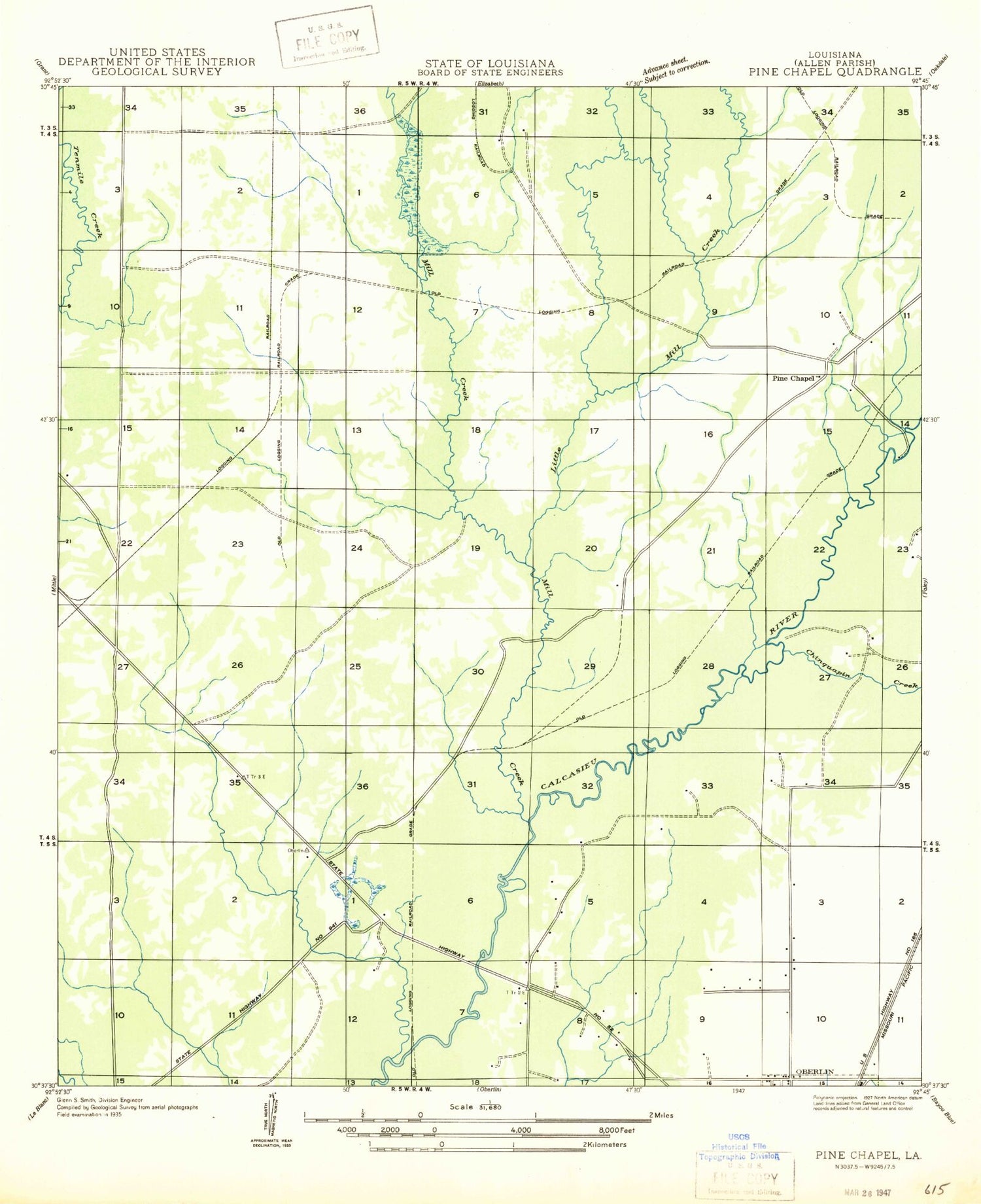 Classic USGS Pine Chapel Louisiana 7.5'x7.5' Topo Map Image