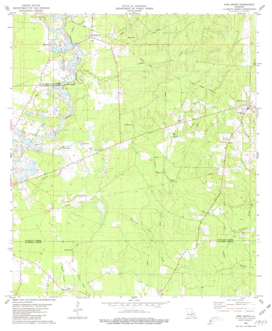 Classic USGS Pine Grove Louisiana 7.5'x7.5' Topo Map Image