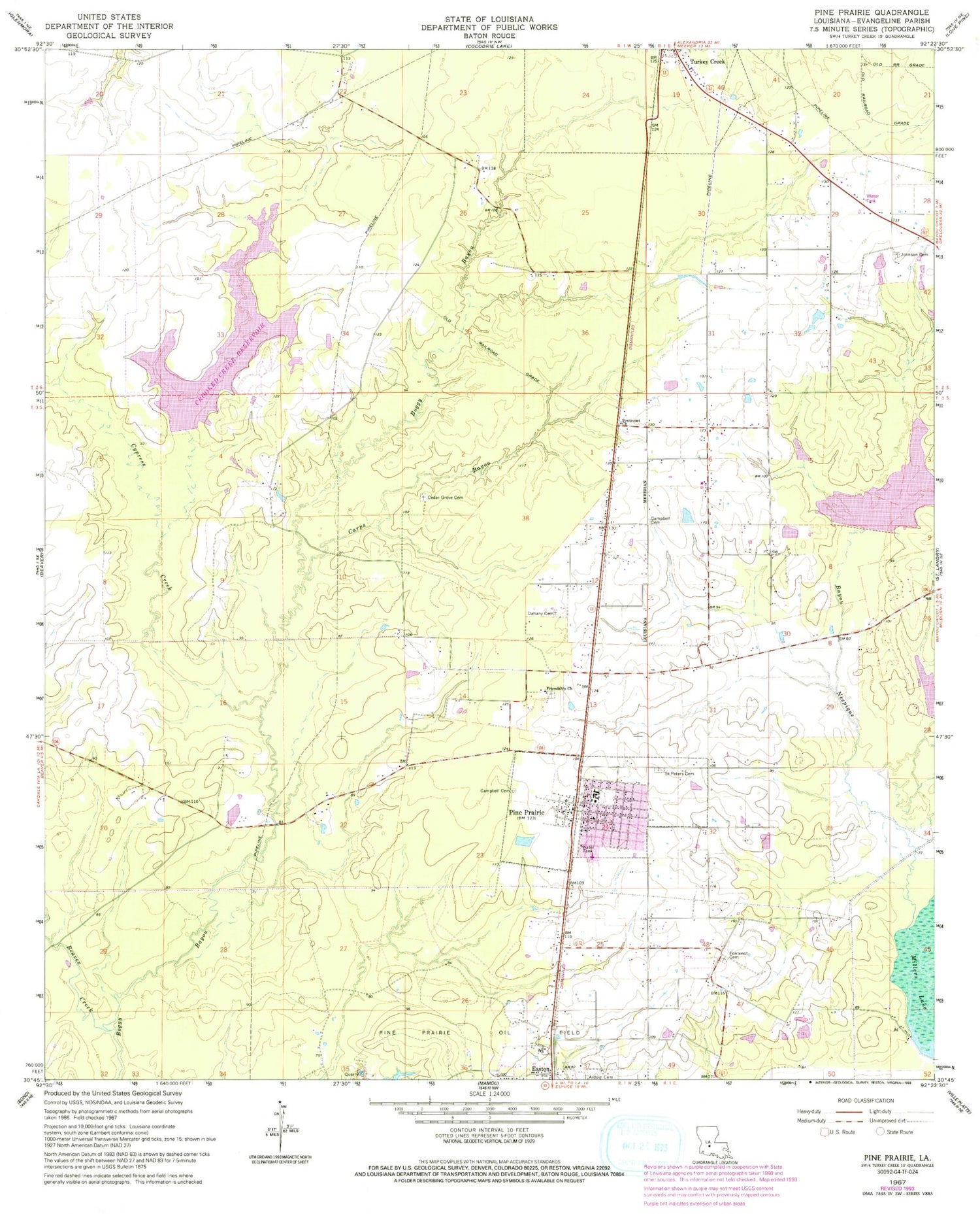 Classic USGS Pine Prairie Louisiana 7.5'x7.5' Topo Map Image