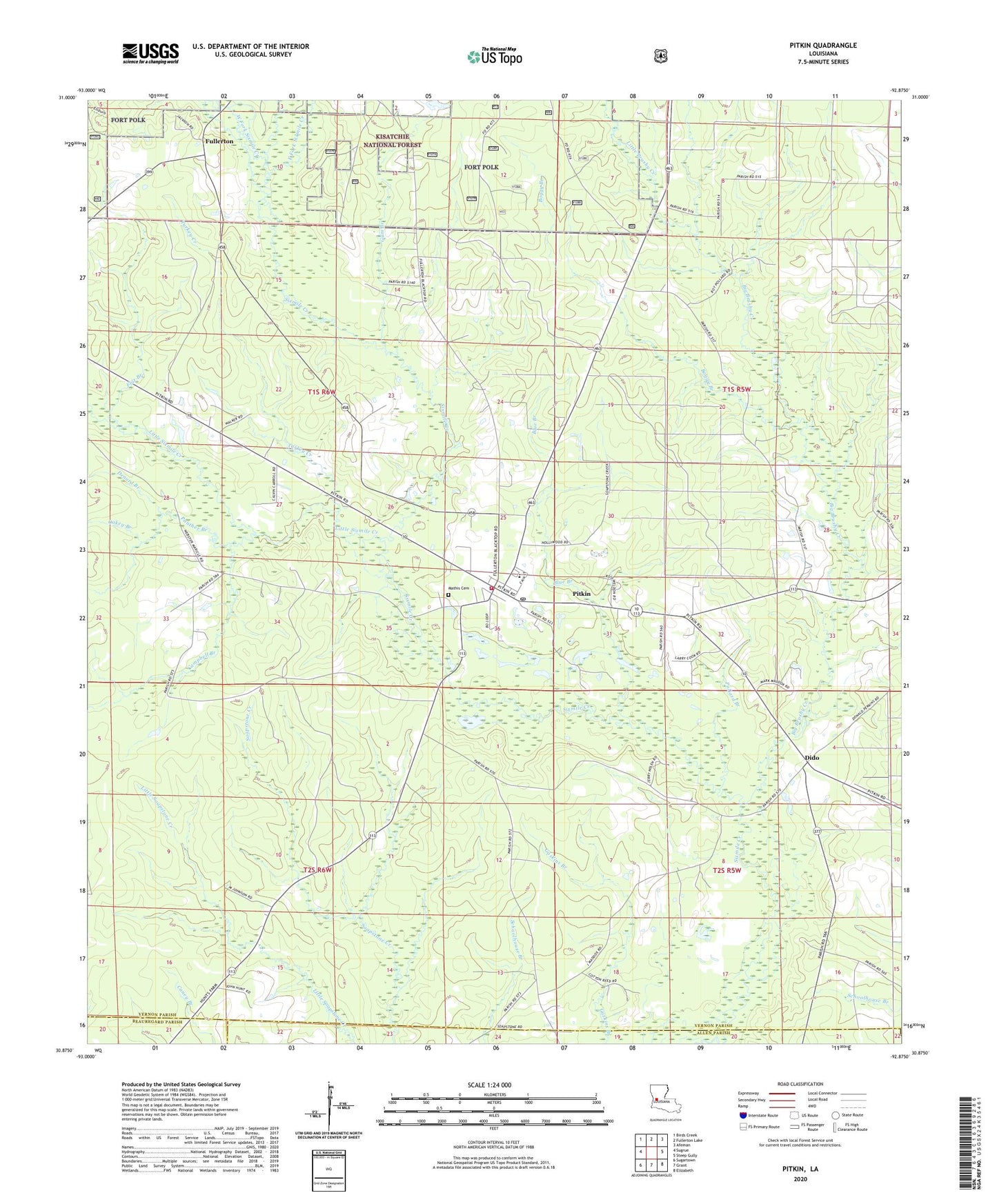 Pitkin Louisiana US Topo Map Image