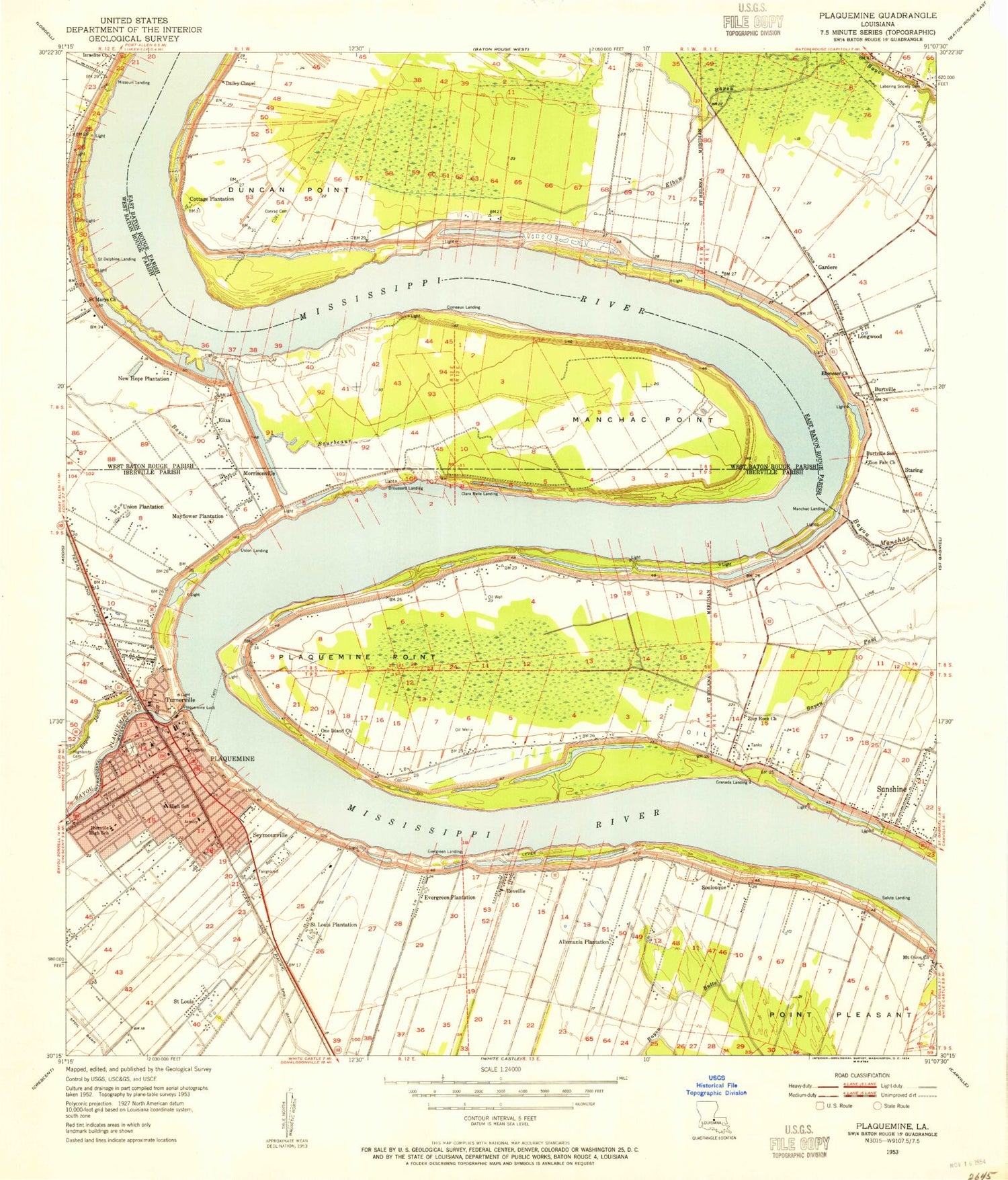 Classic USGS Plaquemine Louisiana 7.5'x7.5' Topo Map Image