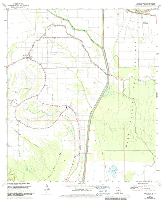 Classic USGS Plaucheville Louisiana 7.5'x7.5' Topo Map Image