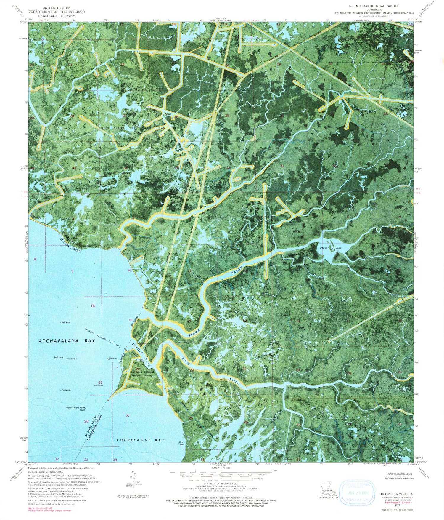 Classic USGS Plumb Bayou Louisiana 7.5'x7.5' Topo Map Image