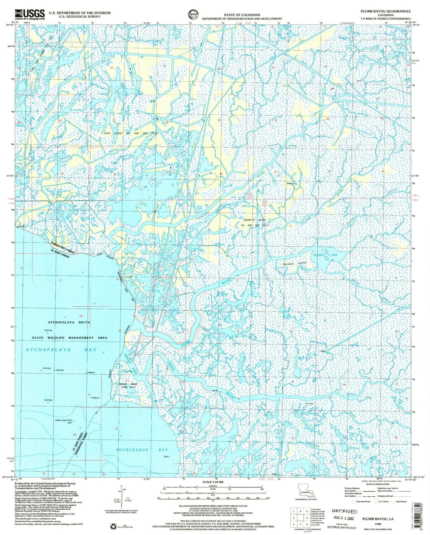 Classic USGS Plumb Bayou Louisiana 7.5'x7.5' Topo Map Image