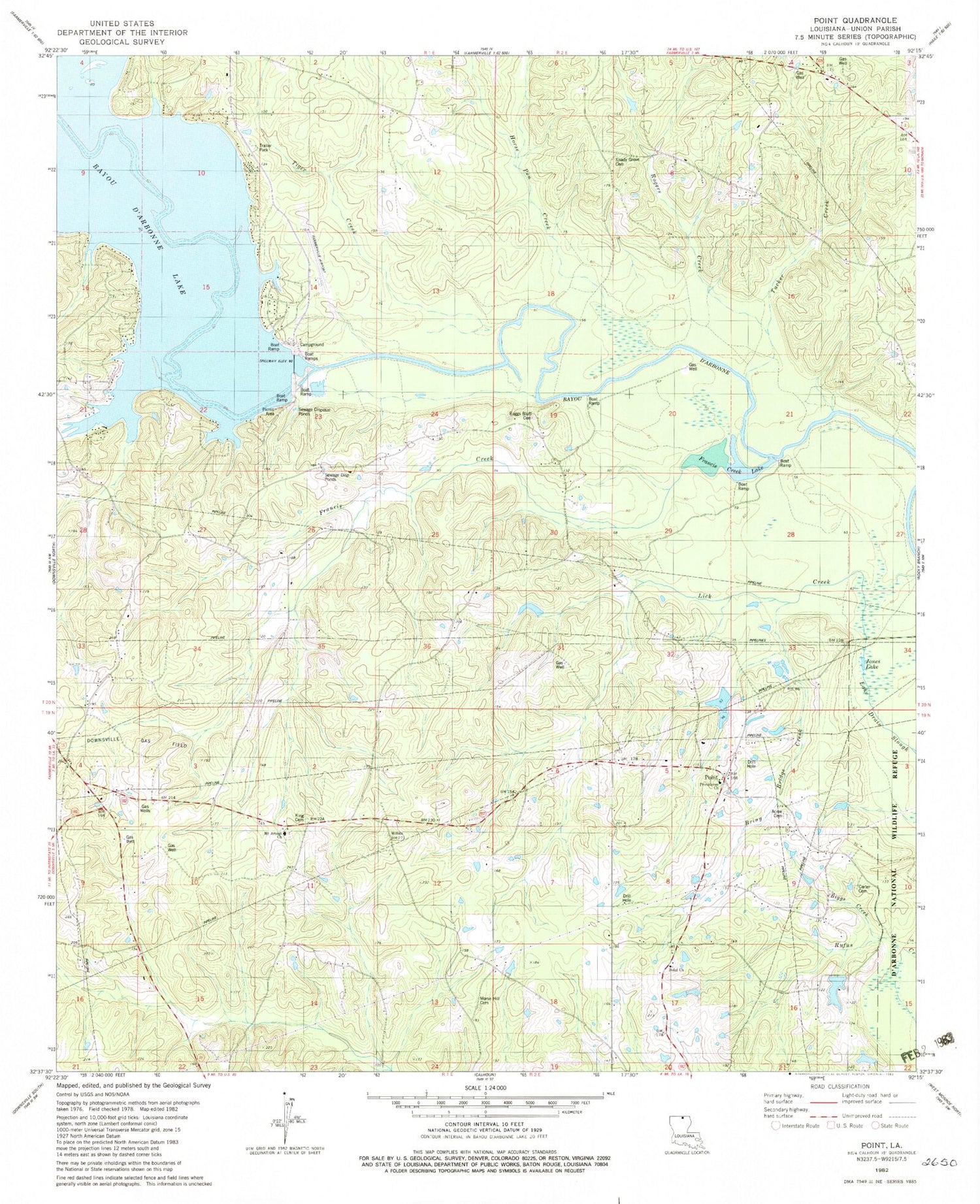 Classic USGS Point Louisiana 7.5'x7.5' Topo Map Image