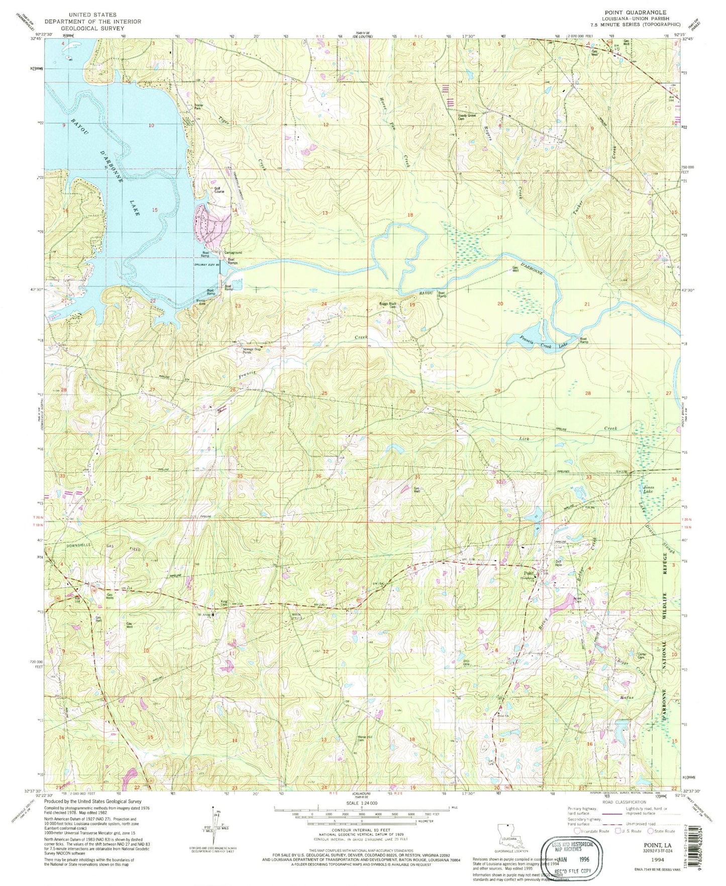 Classic USGS Point Louisiana 7.5'x7.5' Topo Map Image