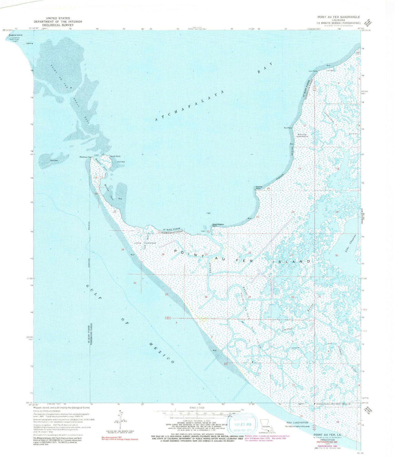 Classic USGS Point au Fer Louisiana 7.5'x7.5' Topo Map Image