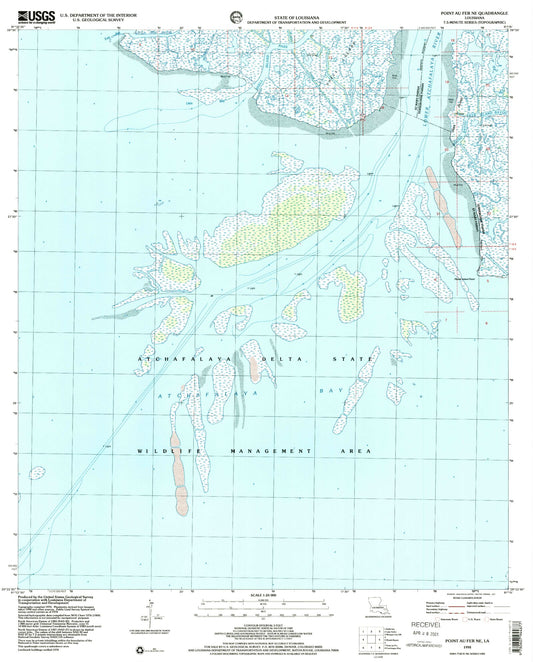 Classic USGS Point au Fer NE Louisiana 7.5'x7.5' Topo Map Image