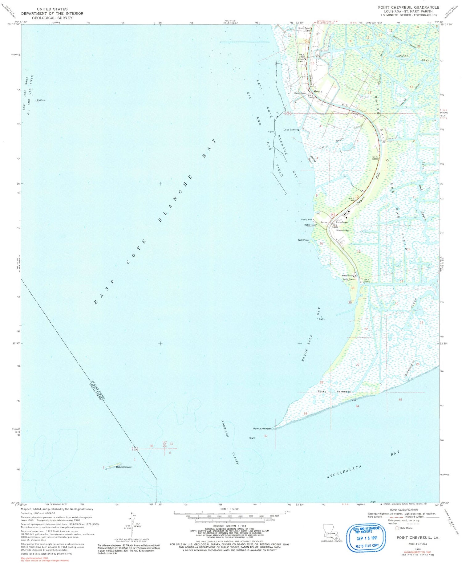 Classic USGS Point Chevreuil Louisiana 7.5'x7.5' Topo Map Image