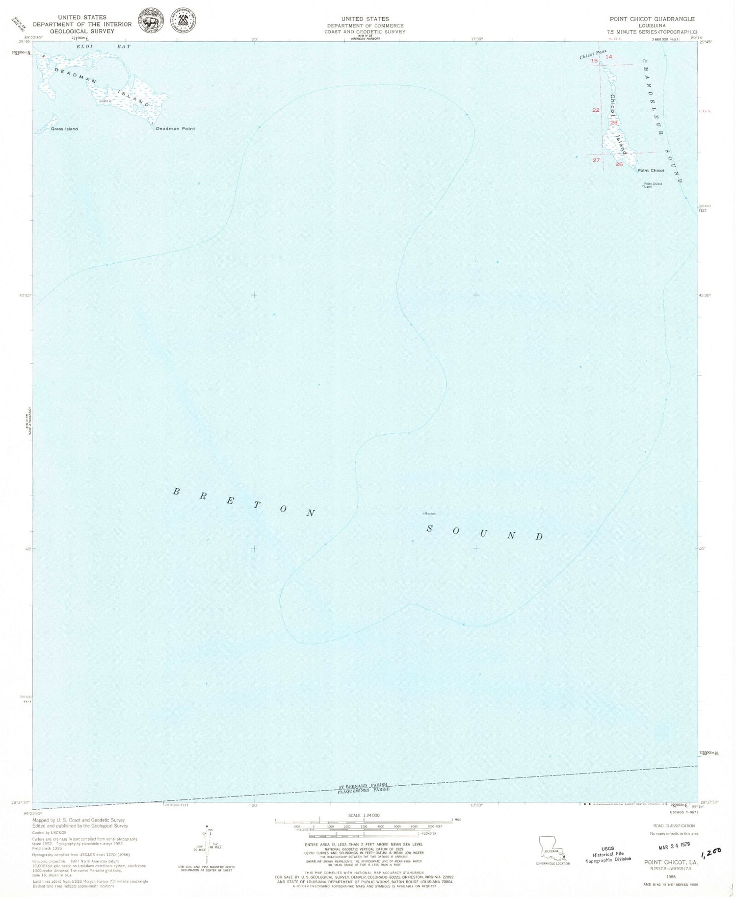 Classic USGS Point Chicot Louisiana 7.5'x7.5' Topo Map Image