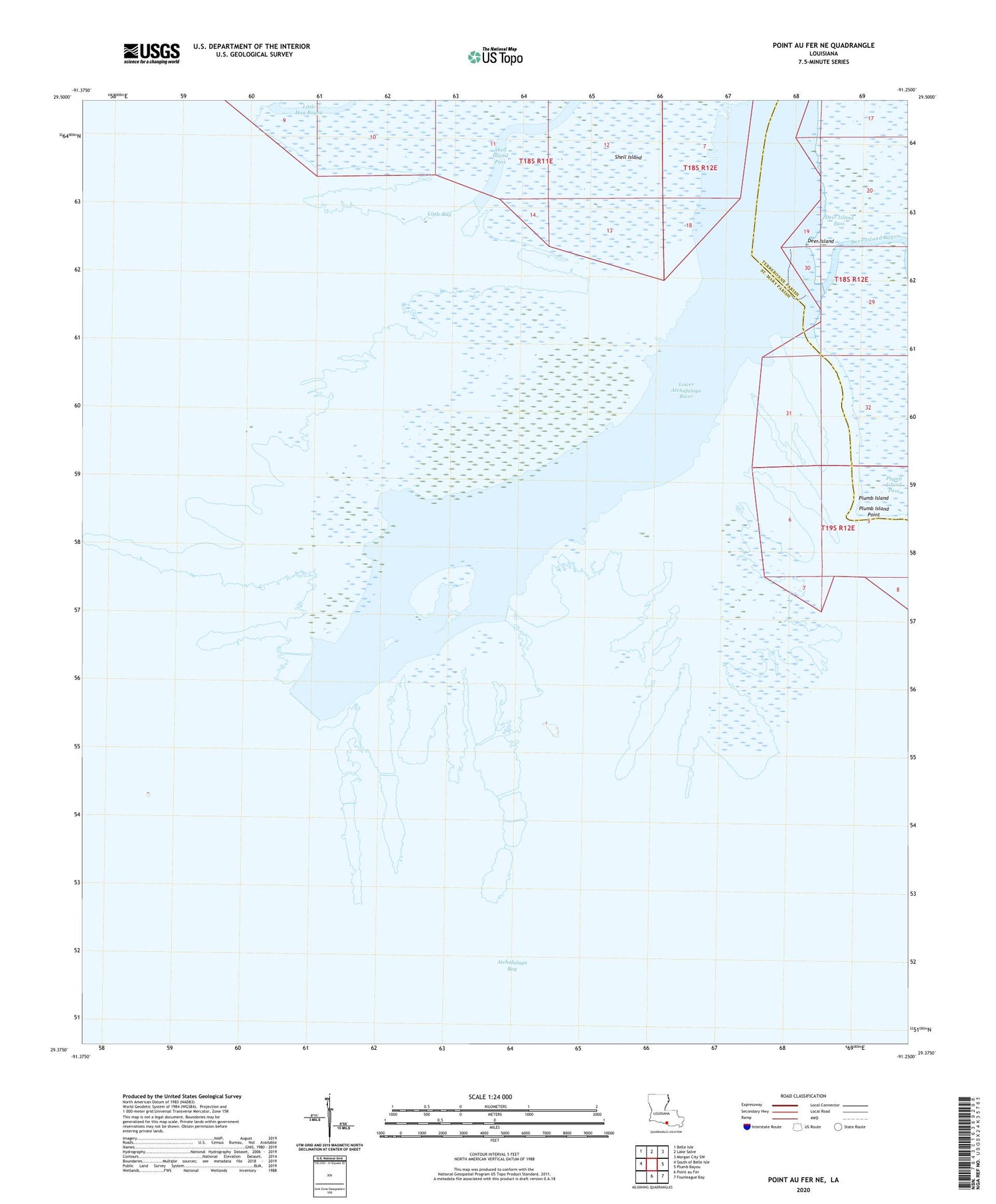 Point au Fer NE Louisiana US Topo Map Image