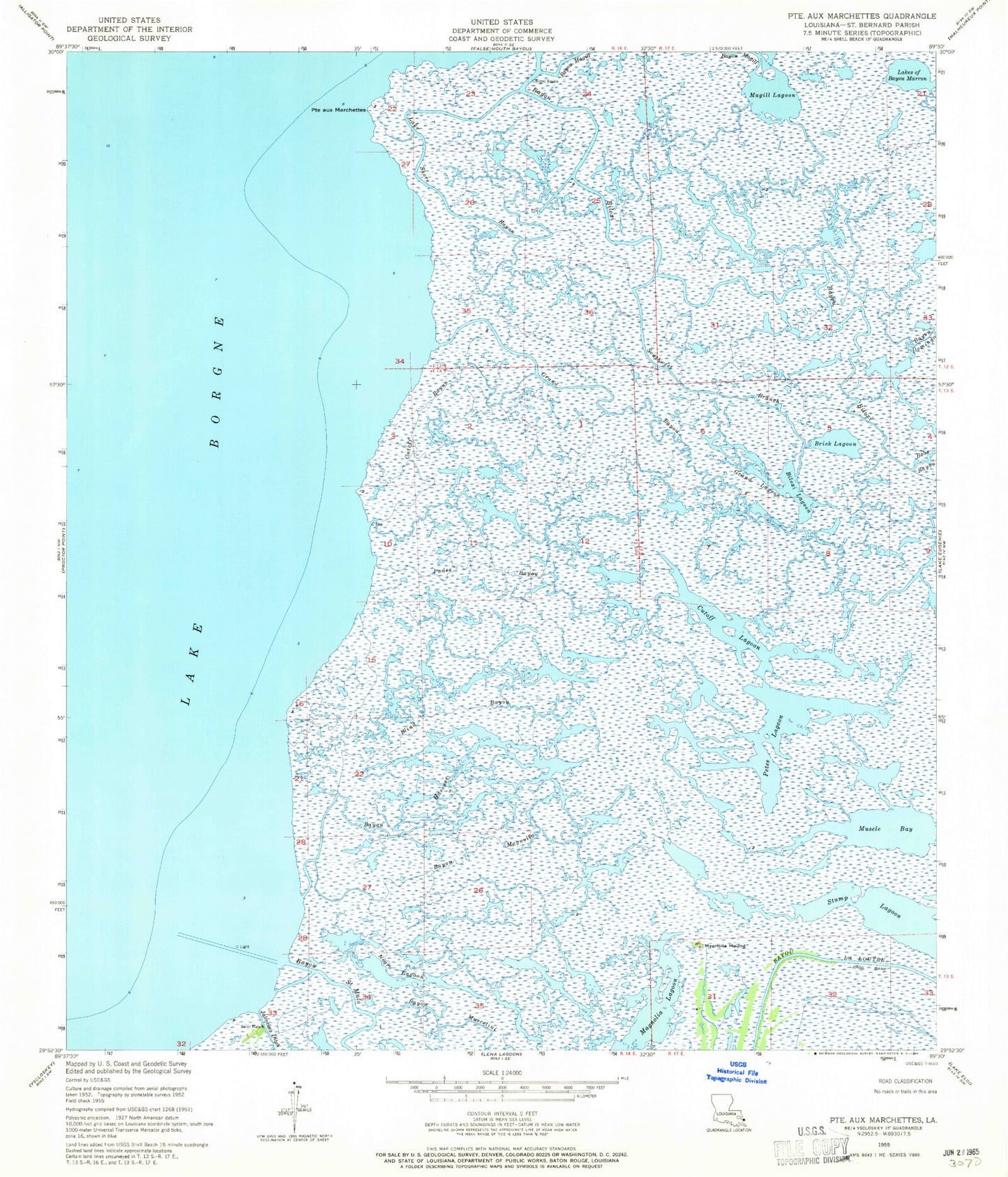 Classic USGS Pointe aux Marchettes Louisiana 7.5'x7.5' Topo Map Image