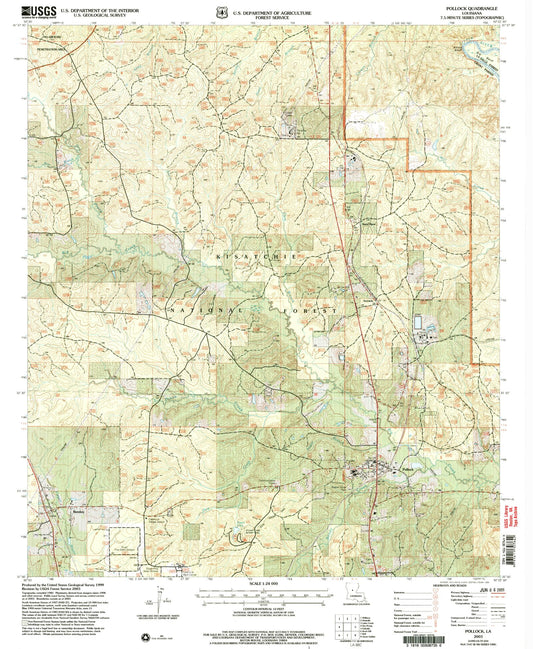 Classic USGS Pollock Louisiana 7.5'x7.5' Topo Map Image