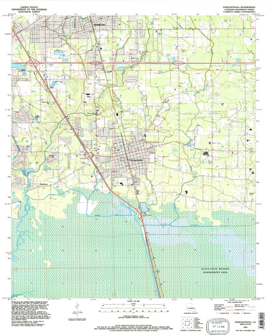 Classic USGS Ponchatoula Louisiana 7.5'x7.5' Topo Map Image