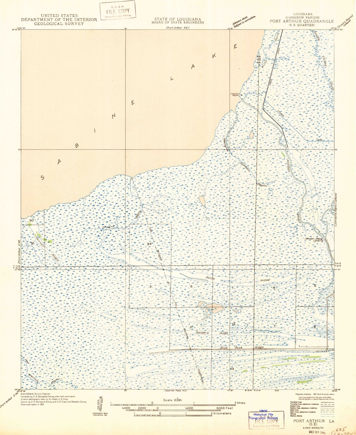 Classic USGS West of Johnson Bayou Louisiana 7.5'x7.5' Topo Map Image