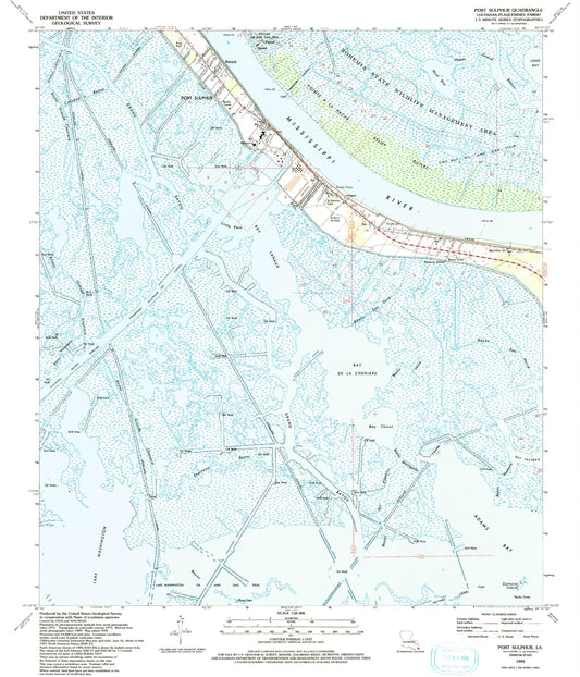 Classic USGS Port Sulphur Louisiana 7.5'x7.5' Topo Map Image