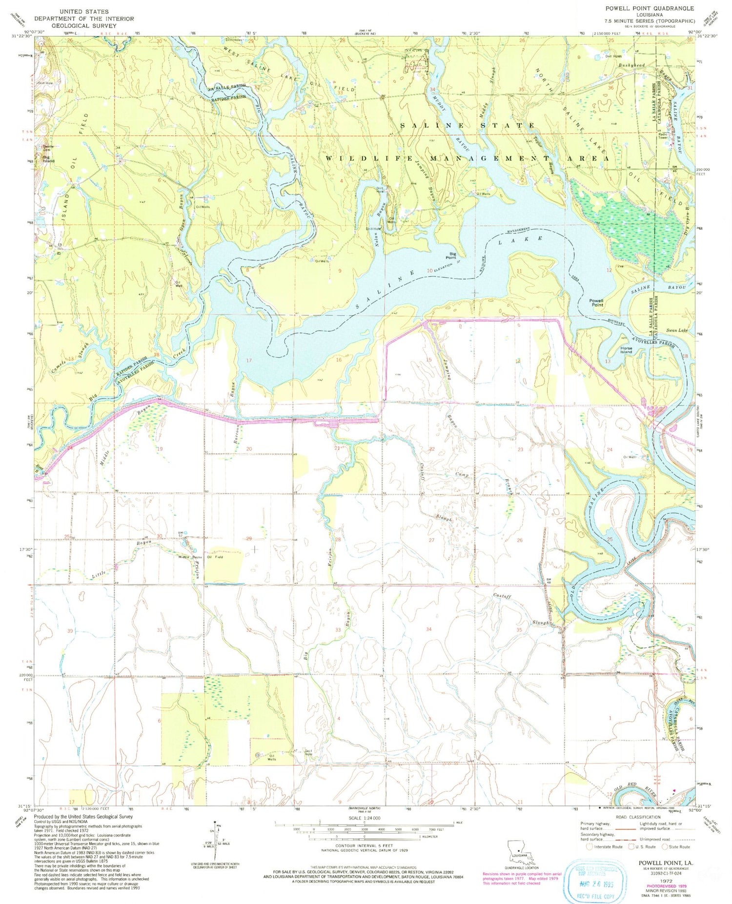 Classic USGS Powell Point Louisiana 7.5'x7.5' Topo Map Image