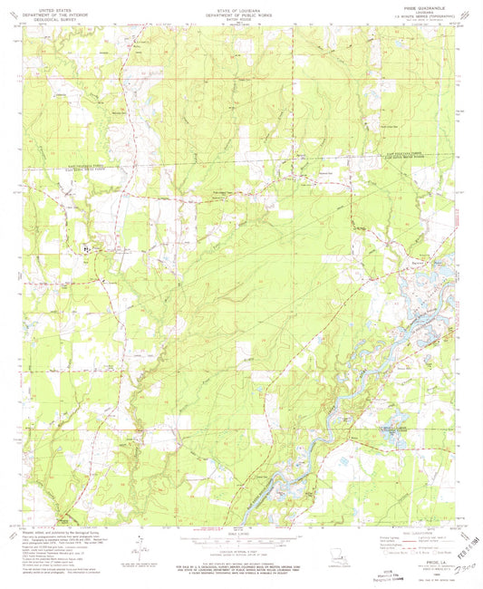 Classic USGS Pride Louisiana 7.5'x7.5' Topo Map Image