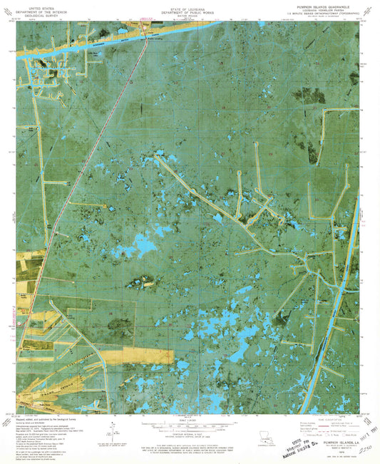 Classic USGS Pumpkin Islands Louisiana 7.5'x7.5' Topo Map Image