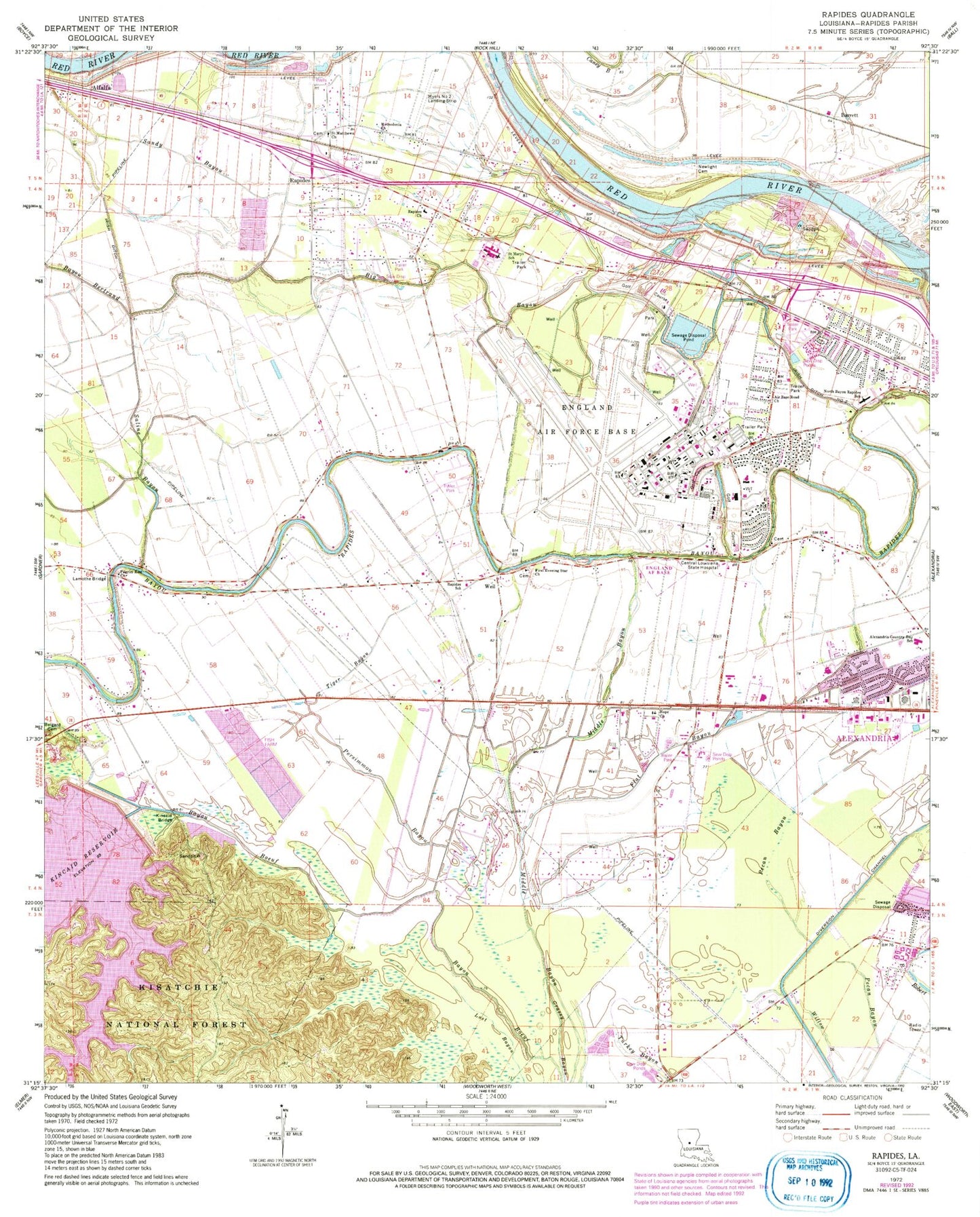 Classic USGS Rapides Louisiana 7.5'x7.5' Topo Map Image