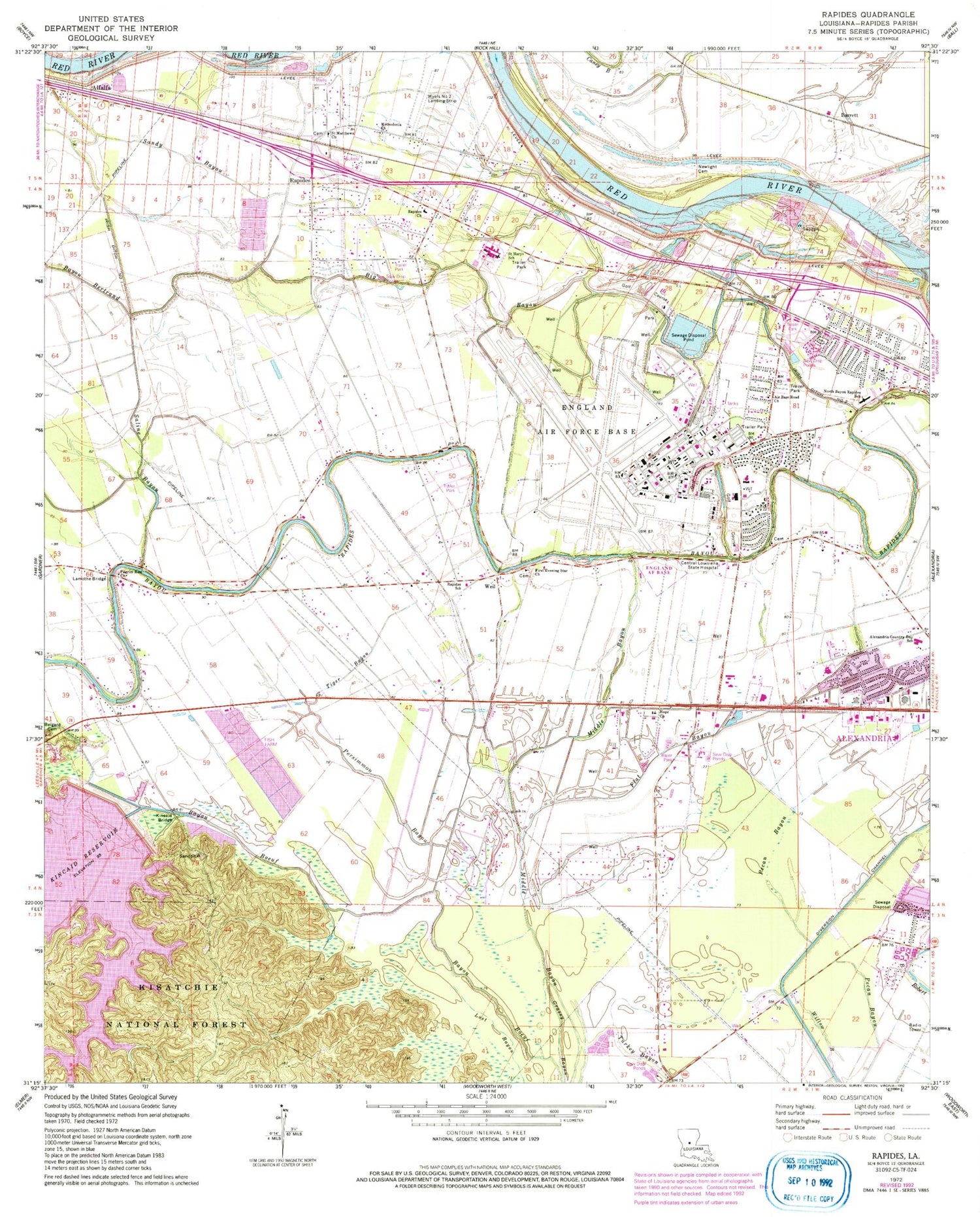 Classic USGS Rapides Louisiana 7.5'x7.5' Topo Map Image