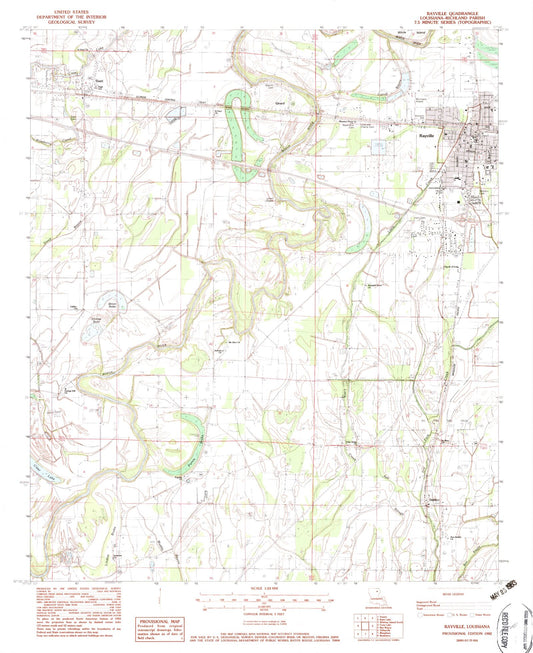 Classic USGS Rayville Louisiana 7.5'x7.5' Topo Map Image