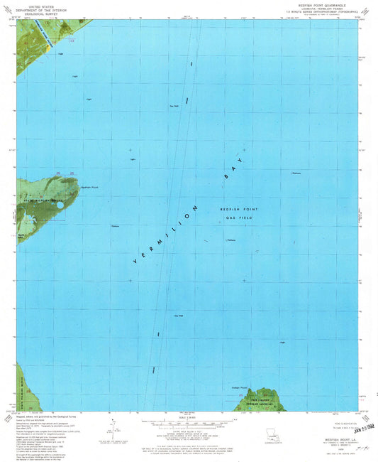 Classic USGS Redfish Point Louisiana 7.5'x7.5' Topo Map Image