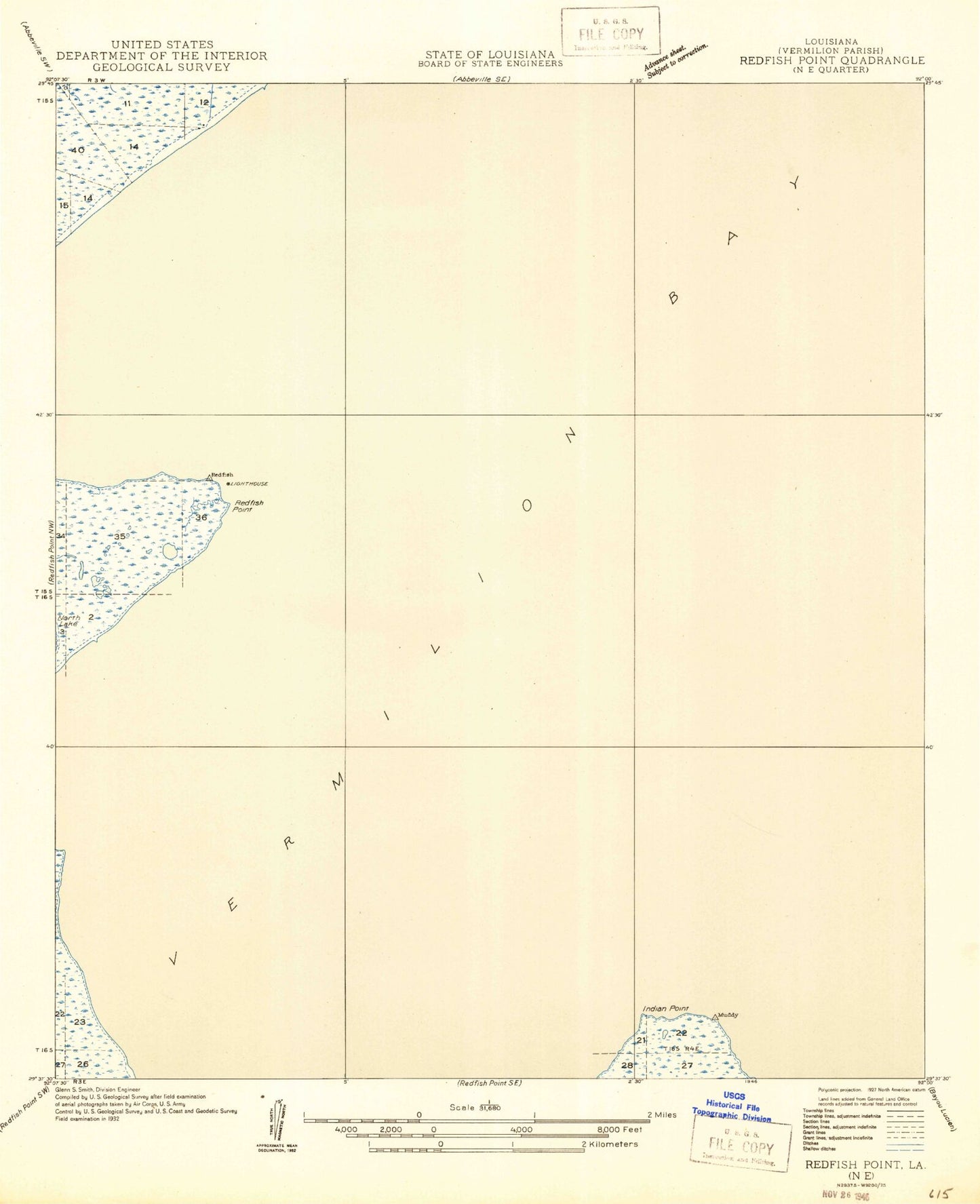 Classic USGS Redfish Point Louisiana 7.5'x7.5' Topo Map Image