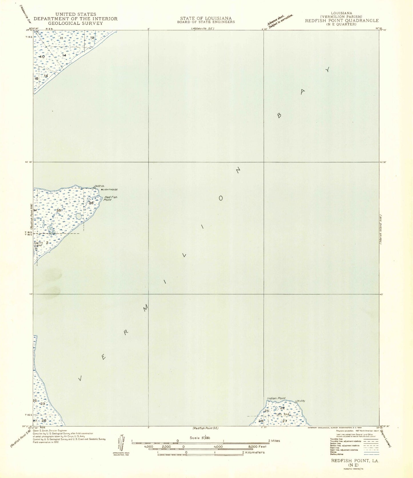Classic USGS Redfish Point Louisiana 7.5'x7.5' Topo Map Image
