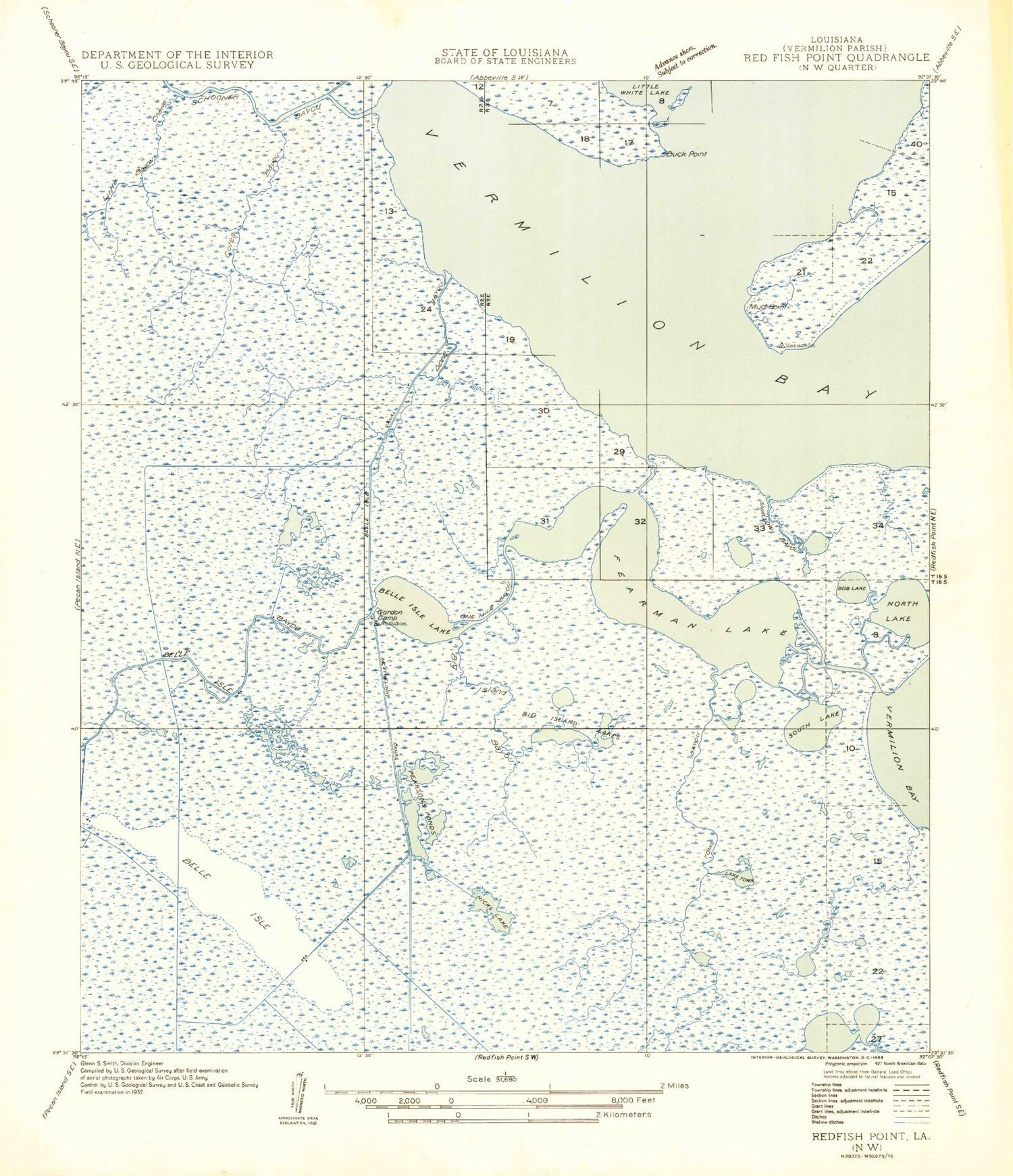 Classic USGS Fearman Lake Louisiana 7.5'x7.5' Topo Map Image