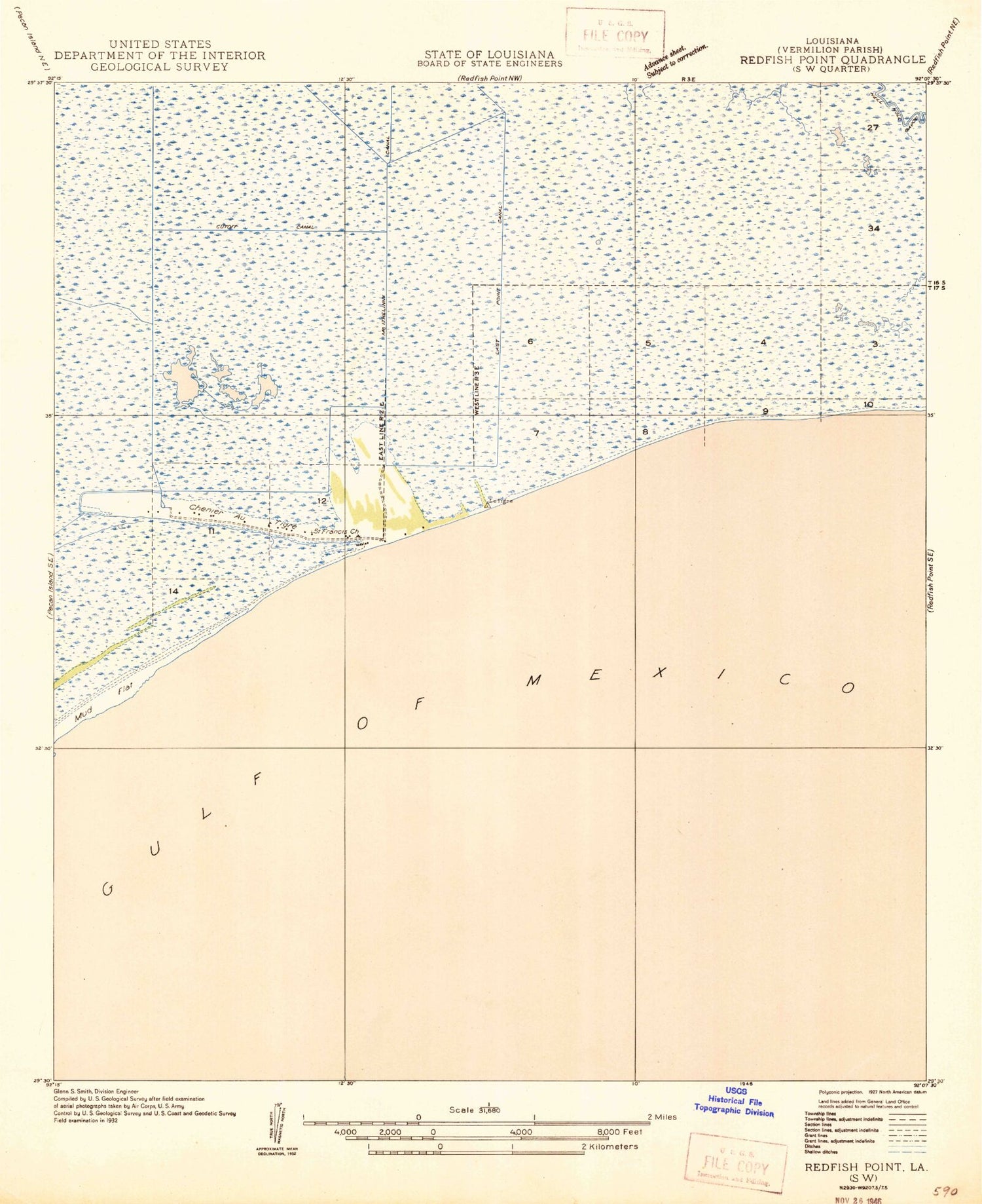 Classic USGS Cheniere au Tigre Louisiana 7.5'x7.5' Topo Map Image