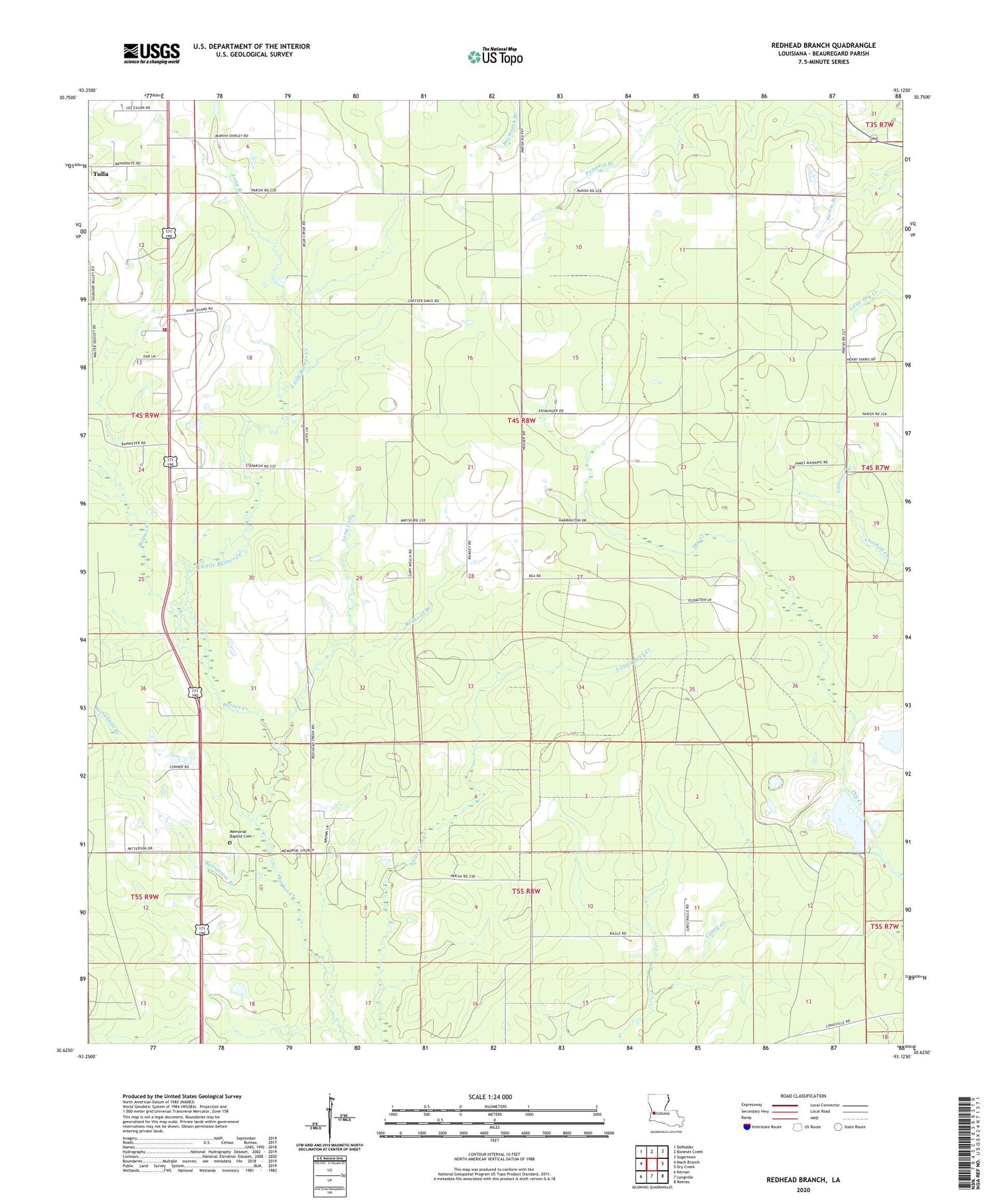 Redhead Branch Louisiana US Topo Map Image