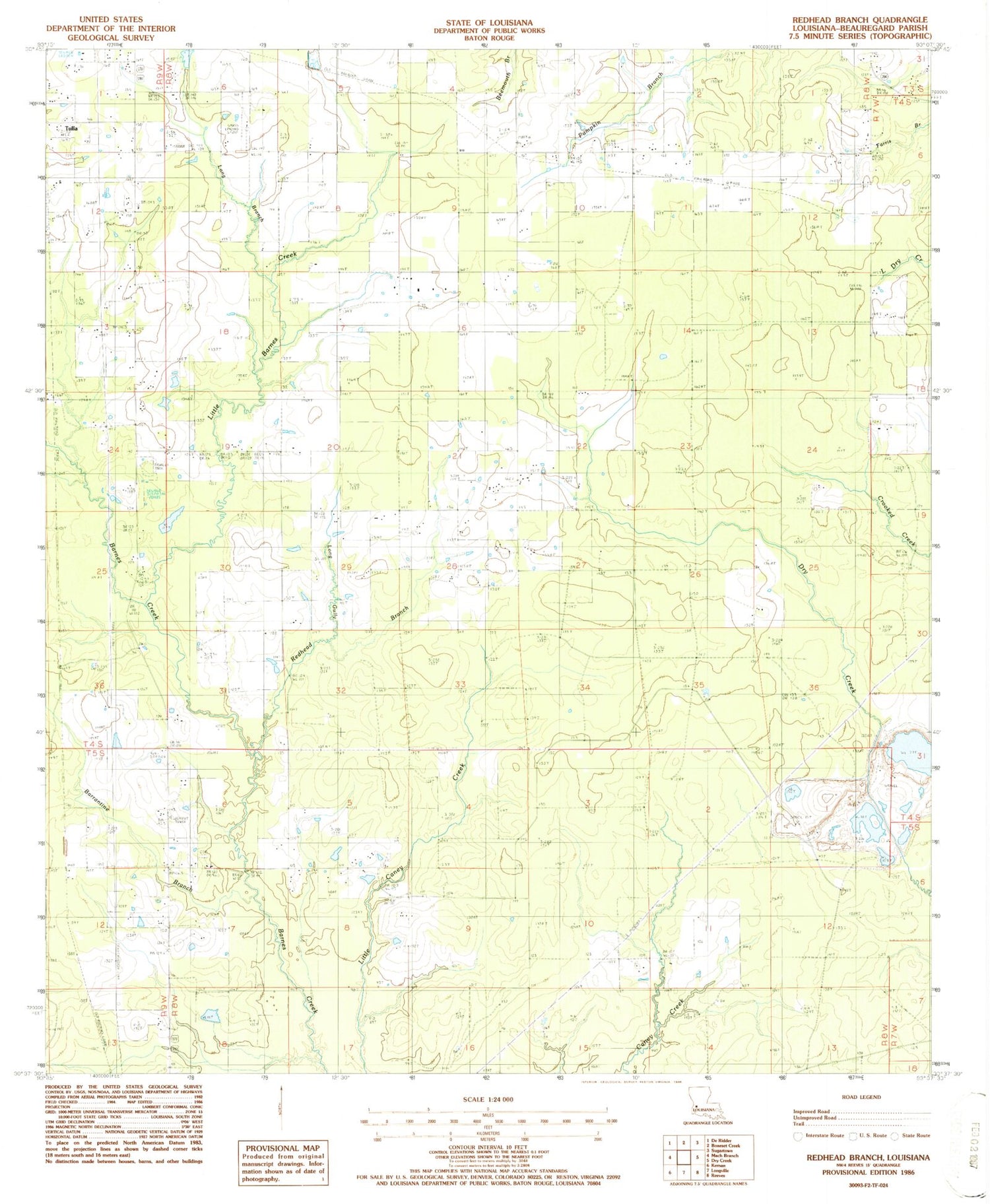 Classic USGS Redhead Branch Louisiana 7.5'x7.5' Topo Map Image