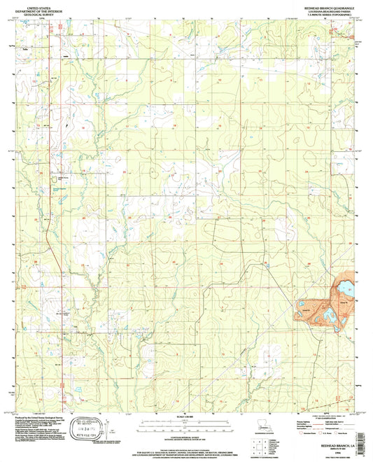 Classic USGS Redhead Branch Louisiana 7.5'x7.5' Topo Map Image