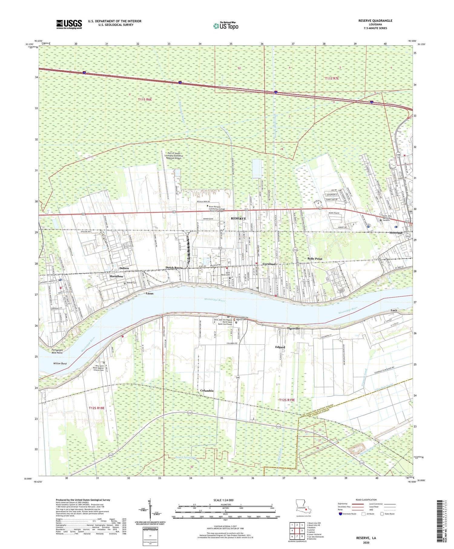 Reserve Louisiana US Topo Map Image