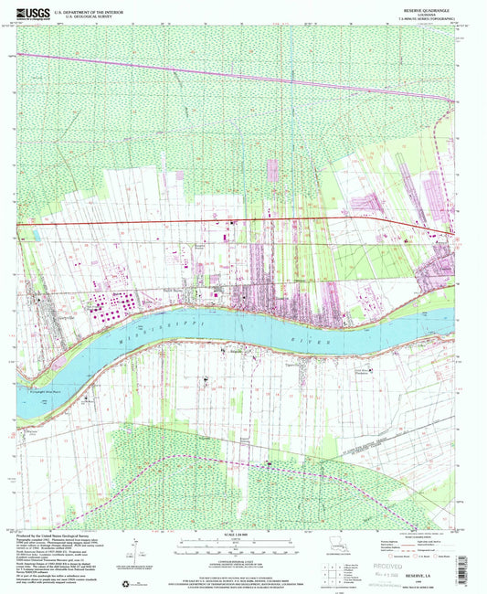 Classic USGS Reserve Louisiana 7.5'x7.5' Topo Map Image