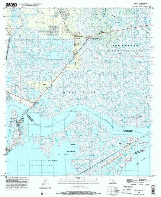Classic USGS Rigolets Louisiana 7.5'x7.5' Topo Map Image