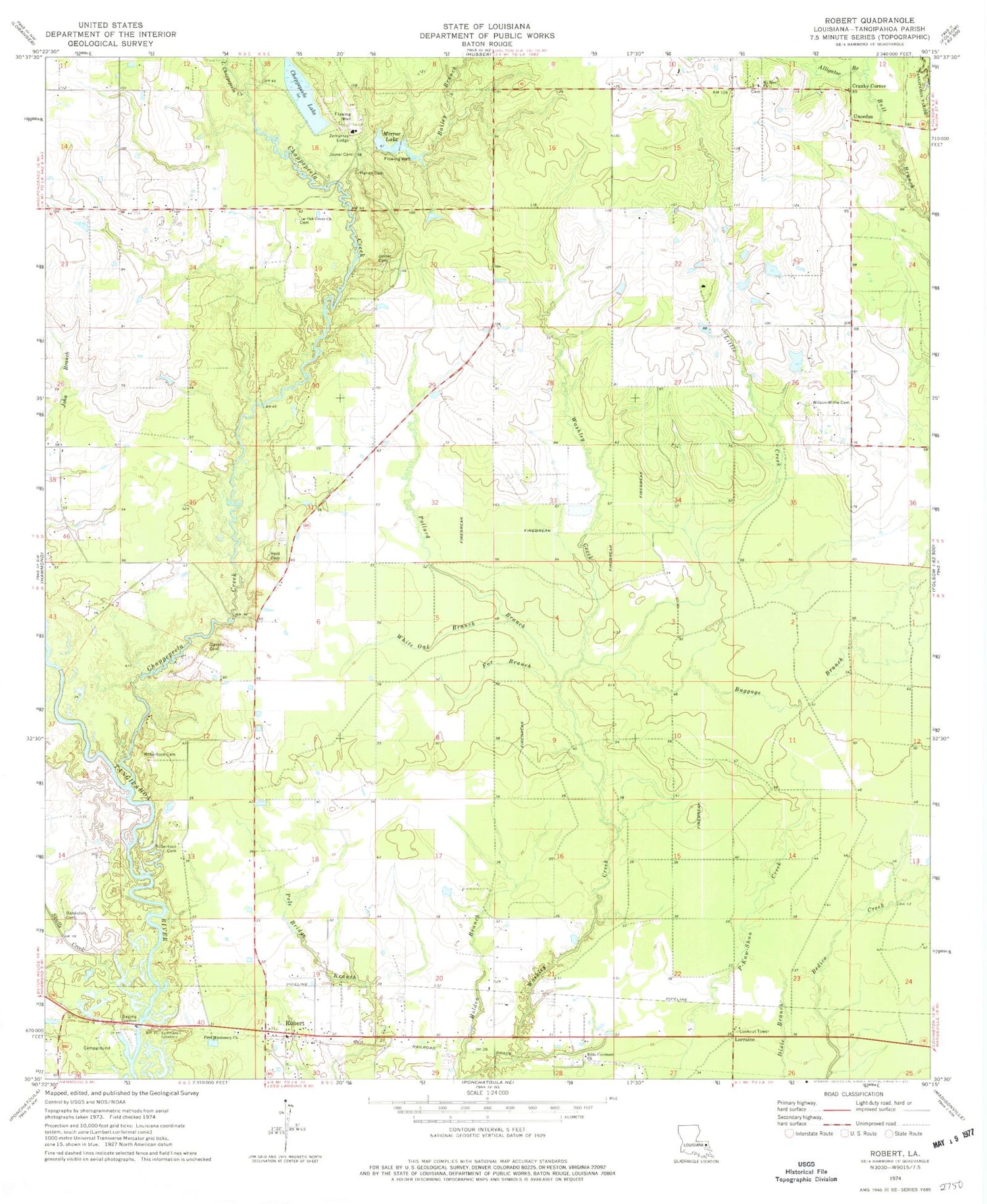 Classic USGS Robert Louisiana 7.5'x7.5' Topo Map Image