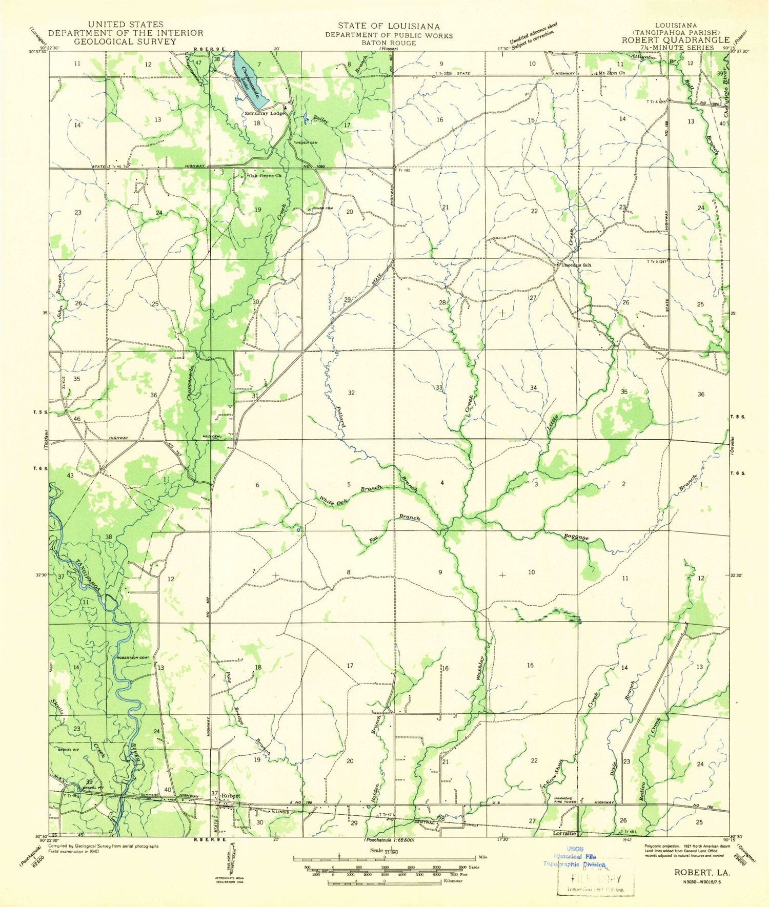 Classic USGS Robert Louisiana 7.5'x7.5' Topo Map Image