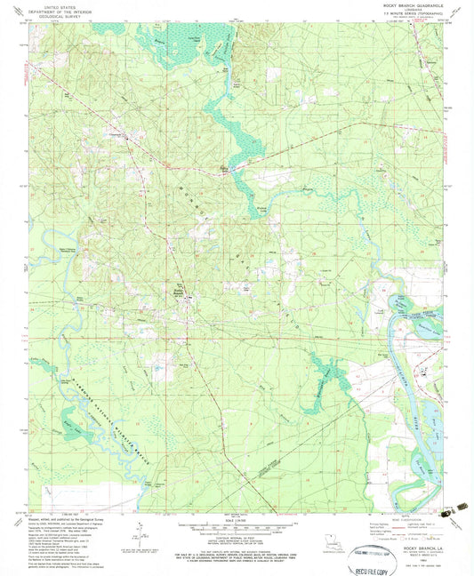 Classic USGS Rocky Branch Louisiana 7.5'x7.5' Topo Map Image