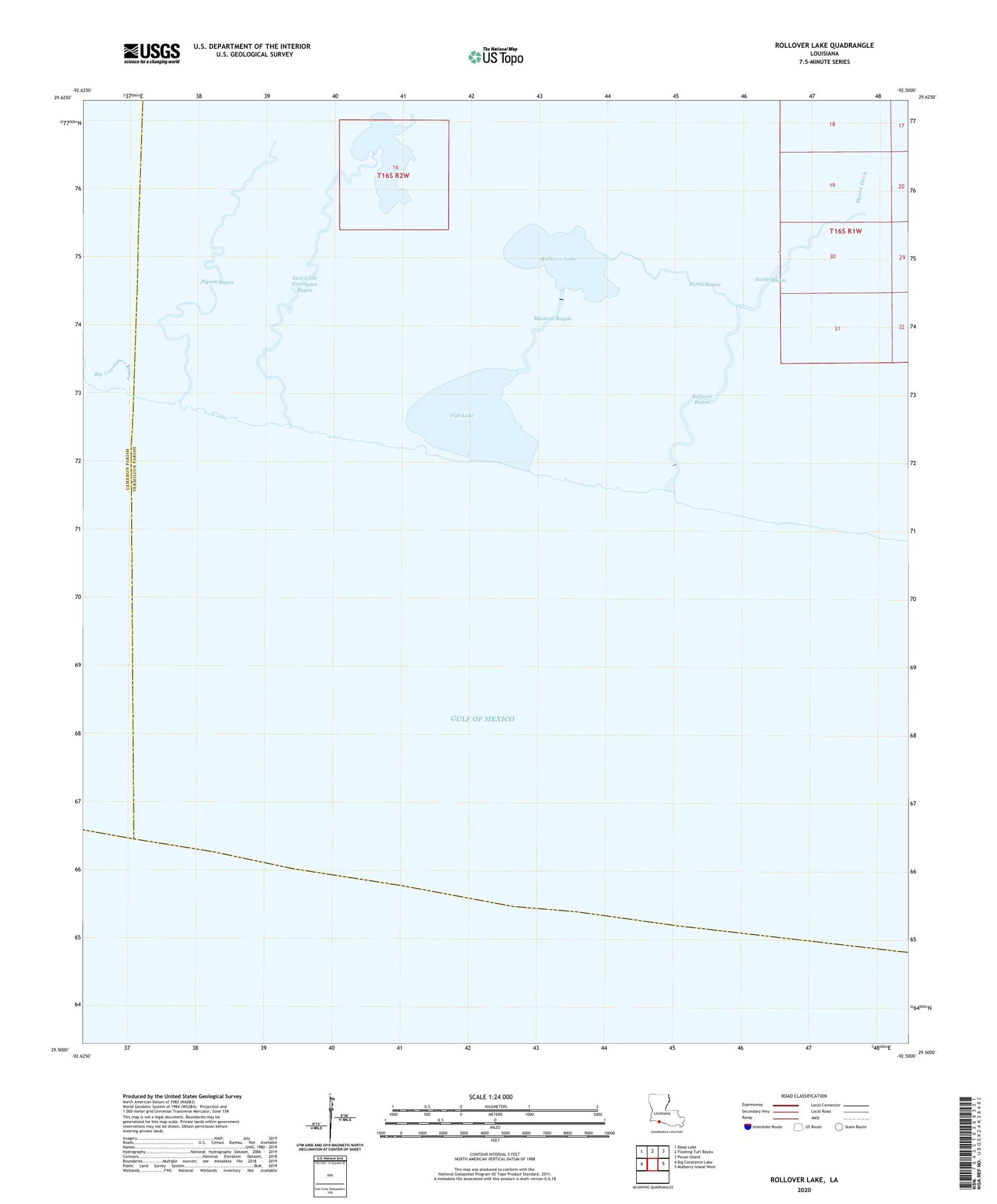 Rollover Lake Louisiana US Topo Map Image