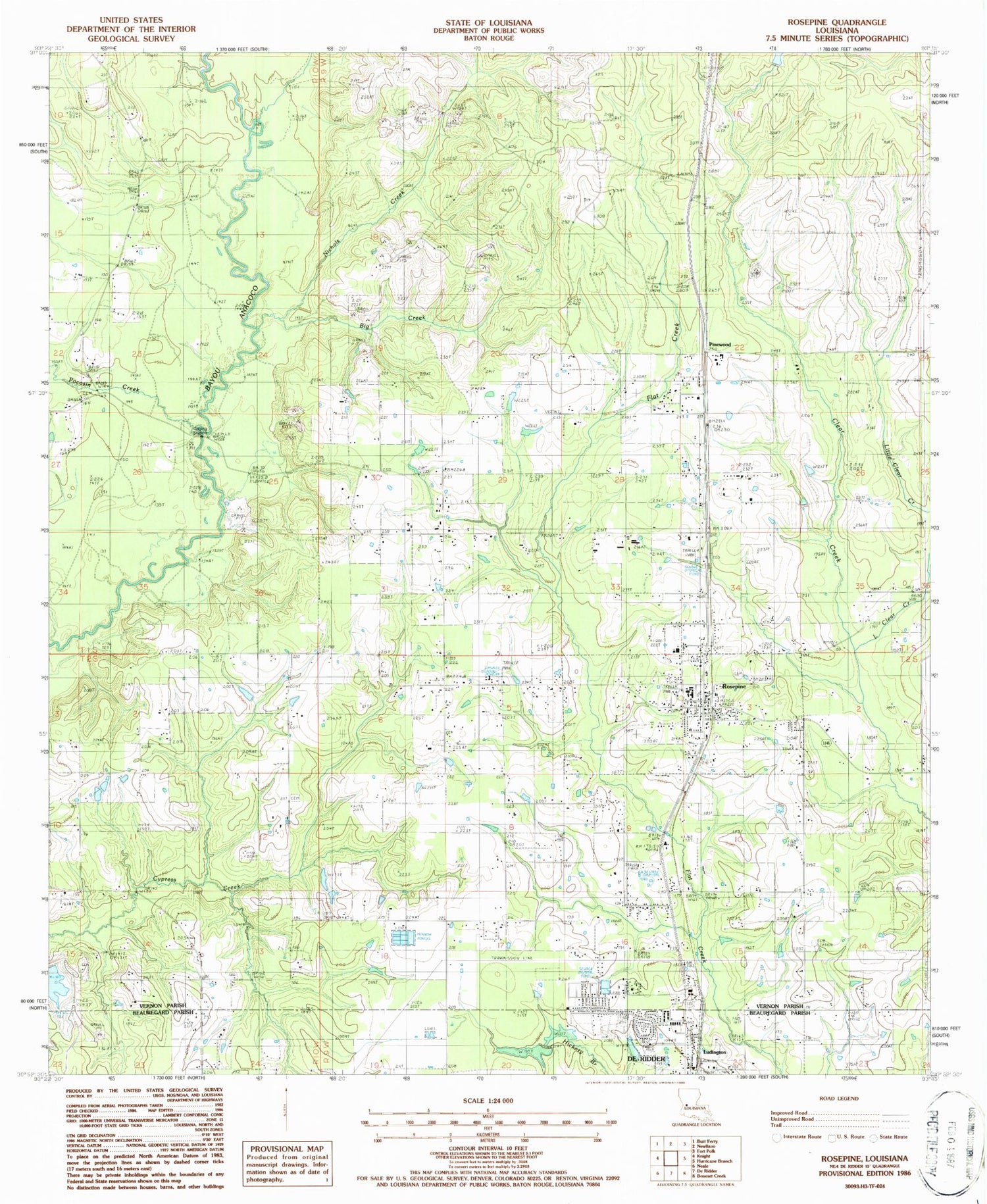 Classic USGS Rosepine Louisiana 7.5'x7.5' Topo Map Image