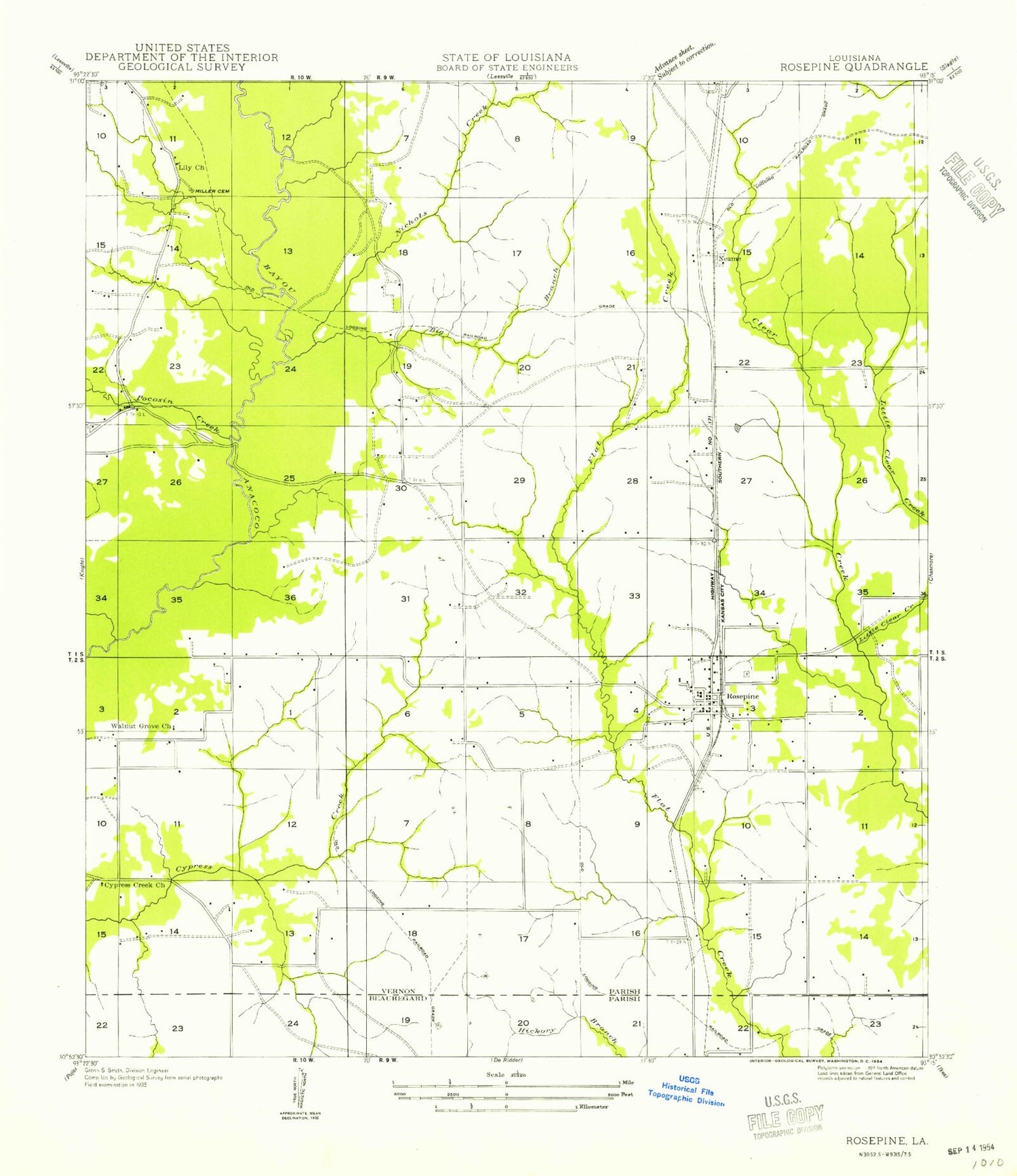 Classic USGS Rosepine Louisiana 7.5'x7.5' Topo Map Image