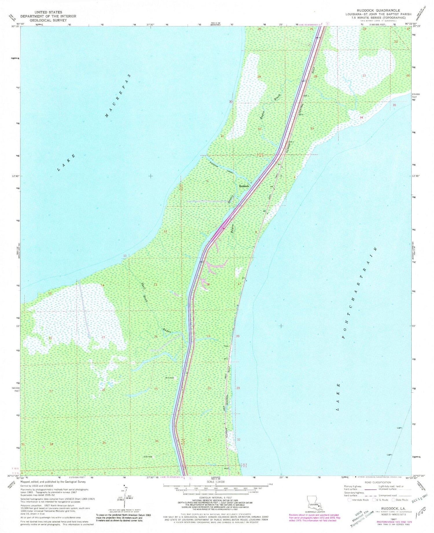 Classic USGS Ruddock Louisiana 7.5'x7.5' Topo Map Image